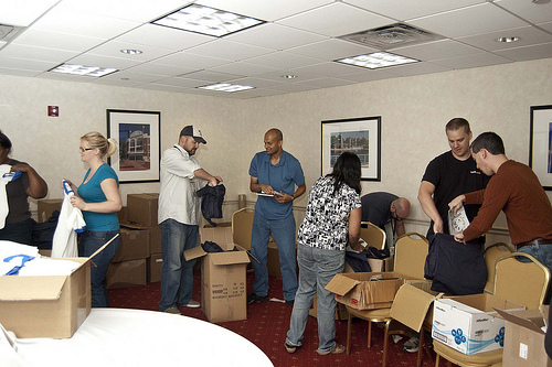 Stuffing Conference Tote Bags at the Financial Blogger Conference