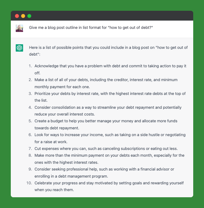 ChatGPT Generates Blog Post Outlines