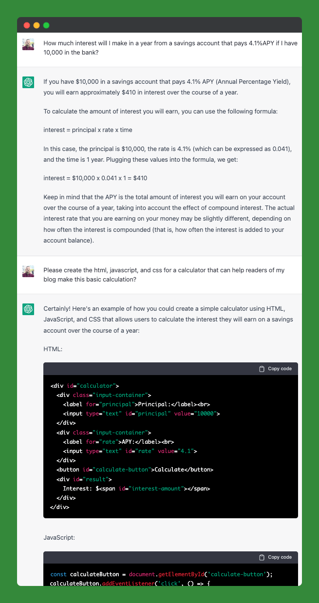 ChatGPT Helps Build a Savings Calculator