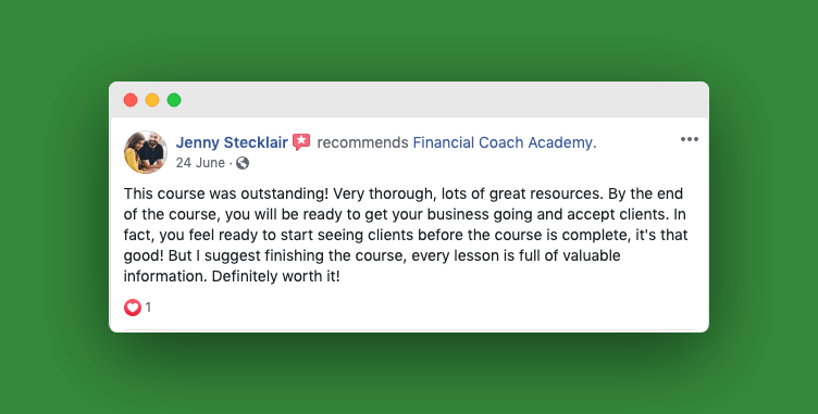 Financial Coach Testimonial