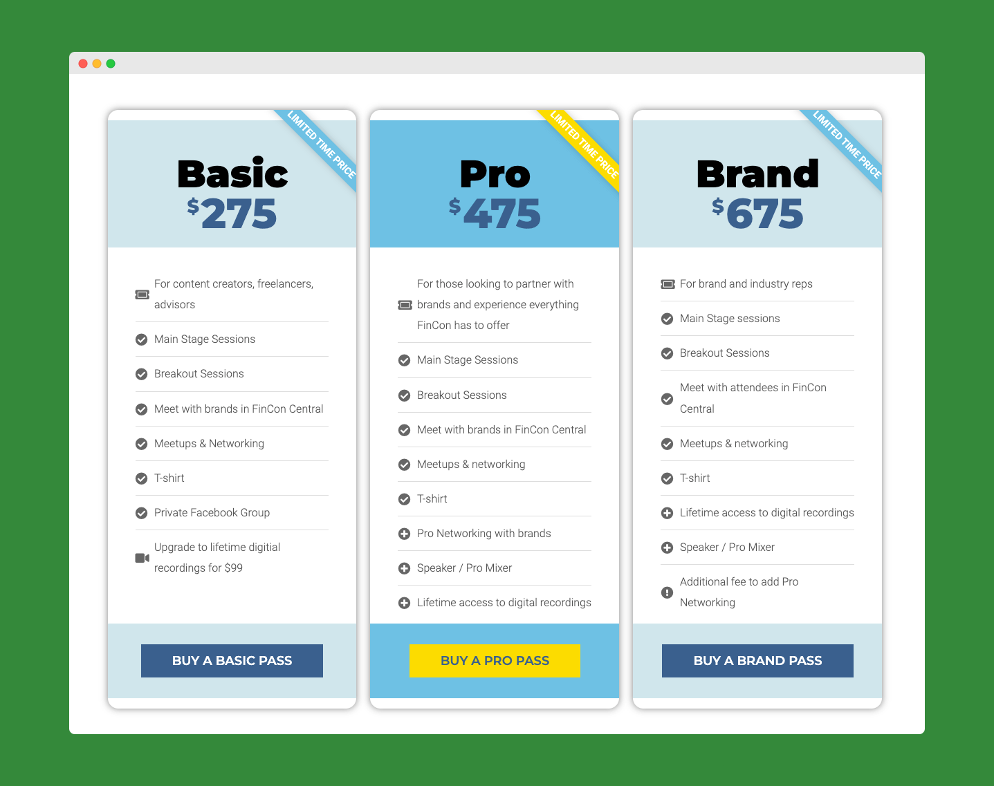 The FinCon Pass Pricing Tables